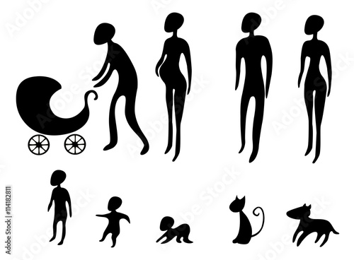 Family concept. Abstract vector silhouettes of a family (pictogram)