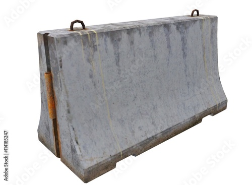 3d illustration of simple concrete barrier. icon for game web. rock texture color. white background isolated. simple to use. empty without anybody. defense from enemy and cars. protection of road