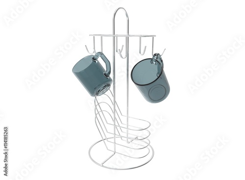 3d illustration of cups on metal holder. icon for game web. white background isolated.  © avasylenko