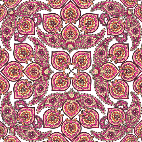 Floral seamless pattern. Geometric flower ornament Oriental flourish background.