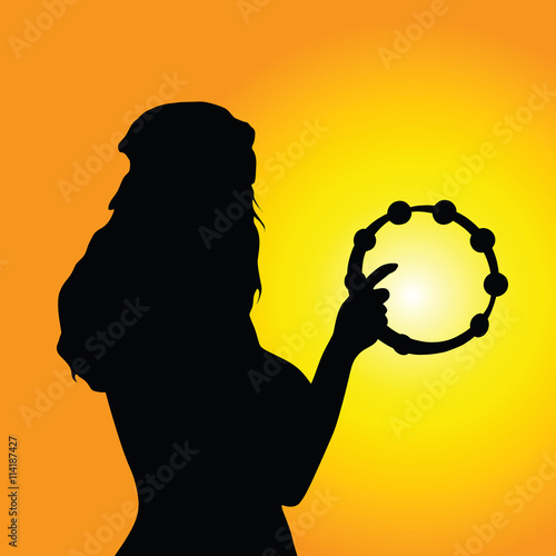 girl tambourine silhouette illustration