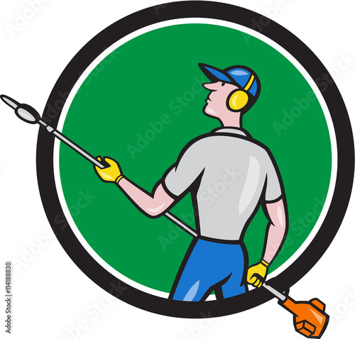 Gardener Hedge Trimmer Circle Cartoon