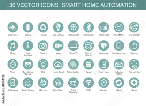 Vector icons for smart home automation.