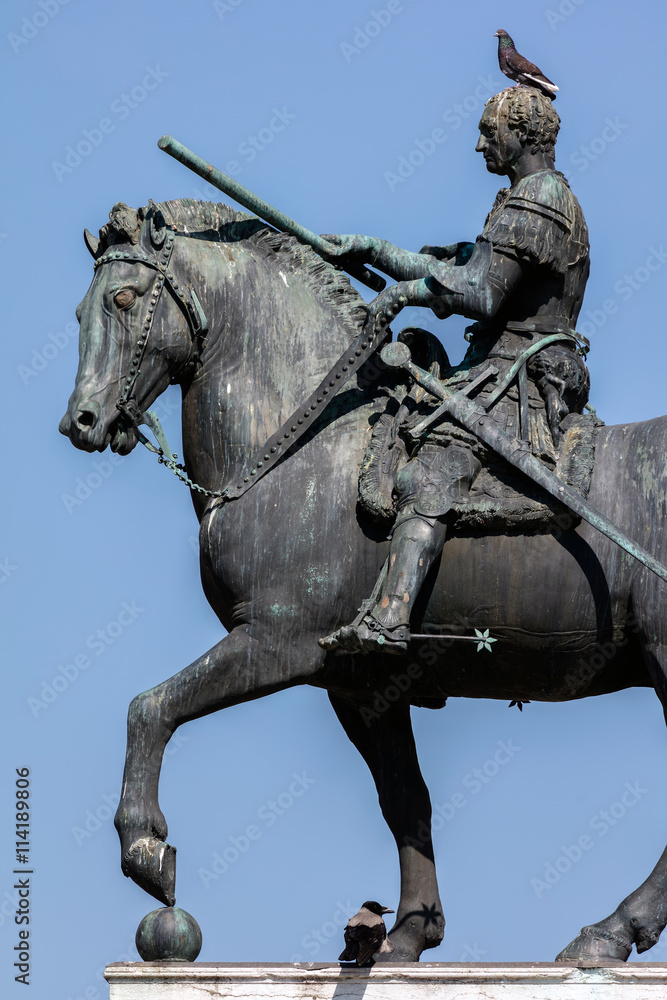 Equestrian statue of the Venetian general Gattamelata (Erasmo da Narni) in Padua, Italy. Cast in 1453 by Donatello, was the first full-size equestrian bronze cast since antiquity.