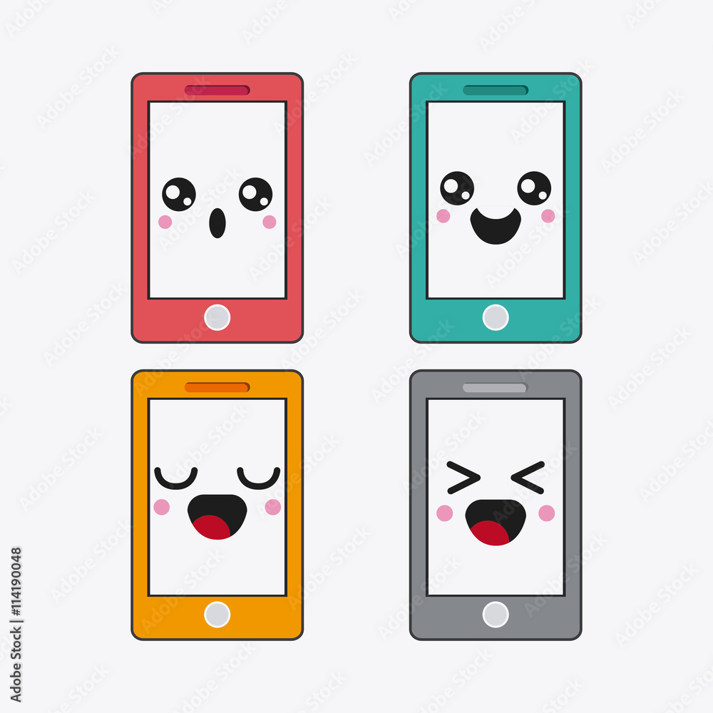 smartphone icon. Kawaii and technology. Vector graphic smartphone icon. Kawaii and technology. Vector graphic