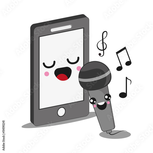 Schilderij op canvas smartphone and microphone icon. Kawaii and technology. Vector gr