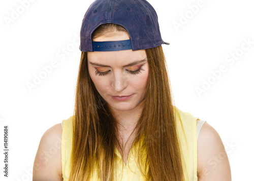 Hipster girl with cap. © Voyagerix