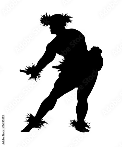 A black silhouette of a muscular male Hula dancer on a white background