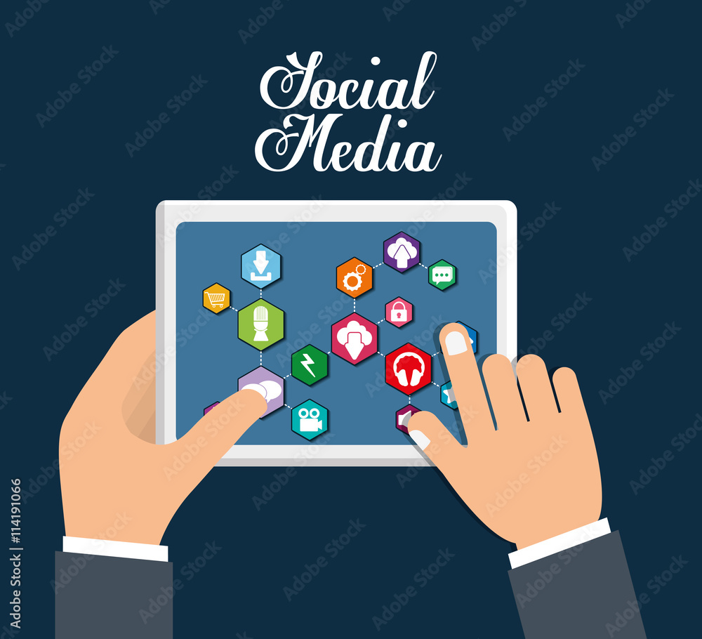 Multimedia icon set. tablet and hands design. vector graphic