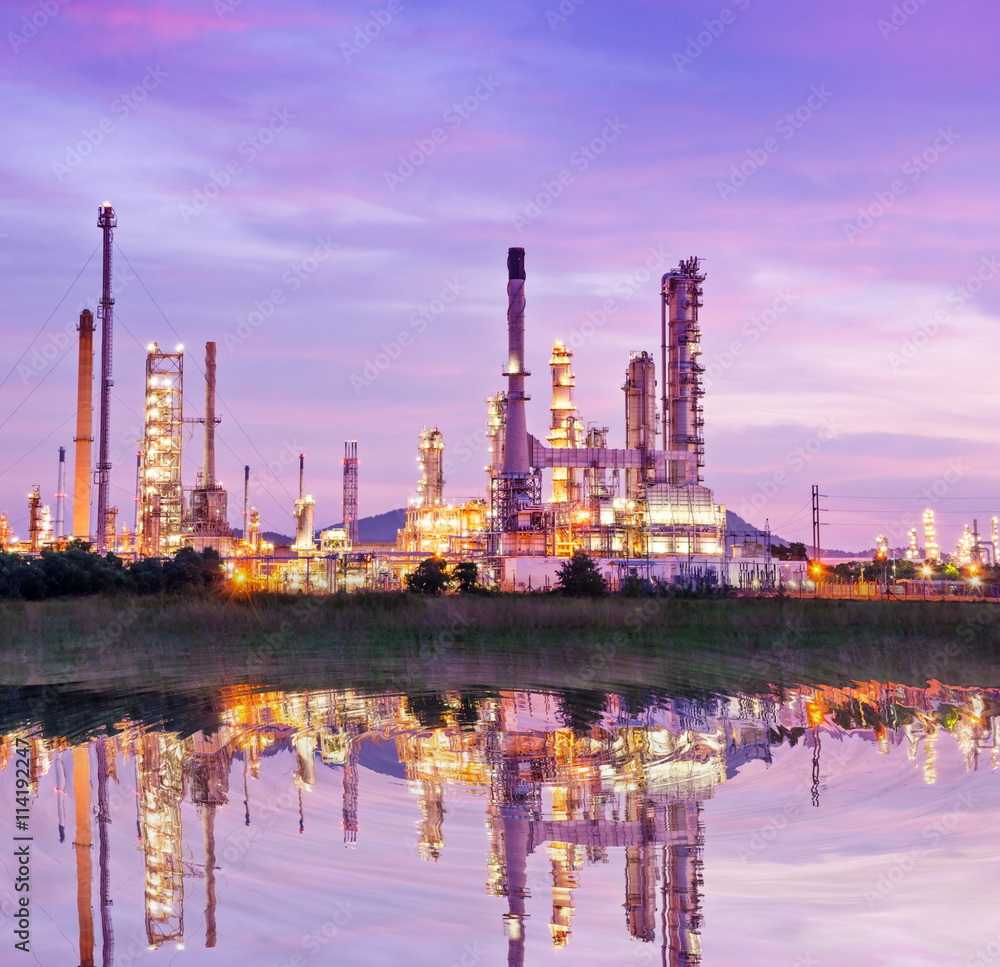 Oil refinery at sunrise.