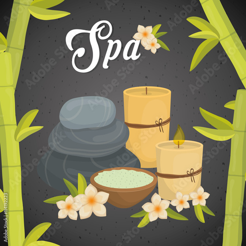 Candle and decoration. Spa center design. Vector graphic
