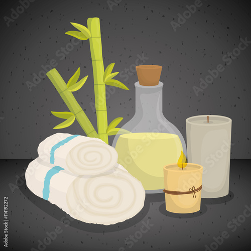 Candle and decoration. Spa center design. Vector graphic