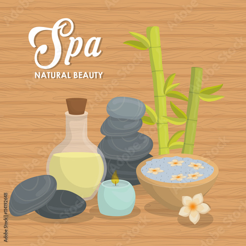 Candle and decoration. Spa center design. Vector graphic