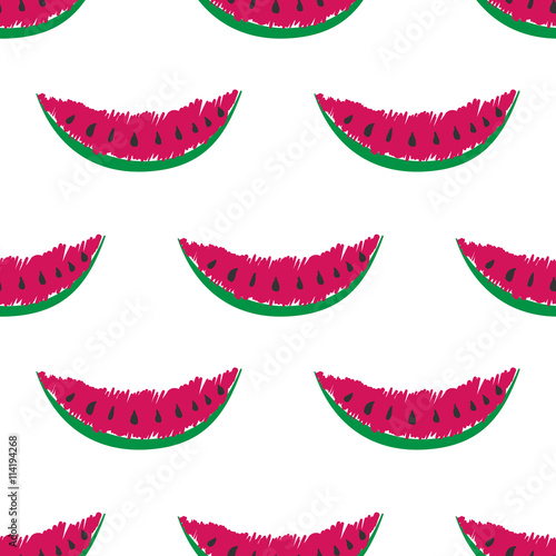 Childish Hand Drawn Piece of Watermelon Seamless Pattern on White Background