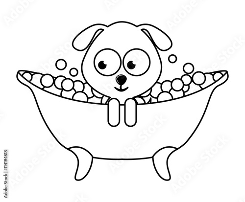 cute dog character bathing  isolated icon design