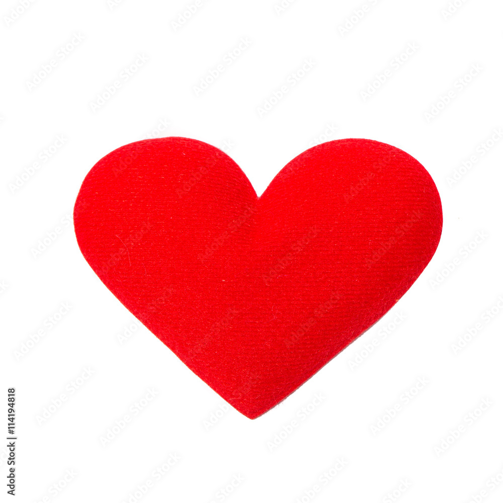Red valentine heart on white background