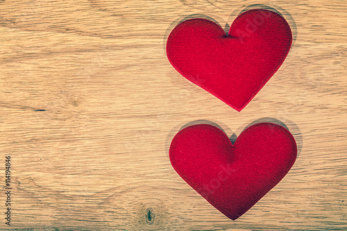 Valentine day background  red love heart on wooden background