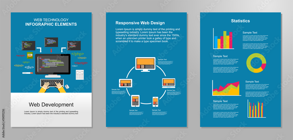 Information technology infographic elements. Web development background.  IT background. Brochure template. Set of flyer design template.
