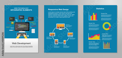 Information technology infographic elements. Web development background.  IT background. Brochure template. Set of flyer design template.
