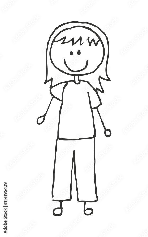 Drawing happy girl isolated icon design Drawing happy girl isolated icon design