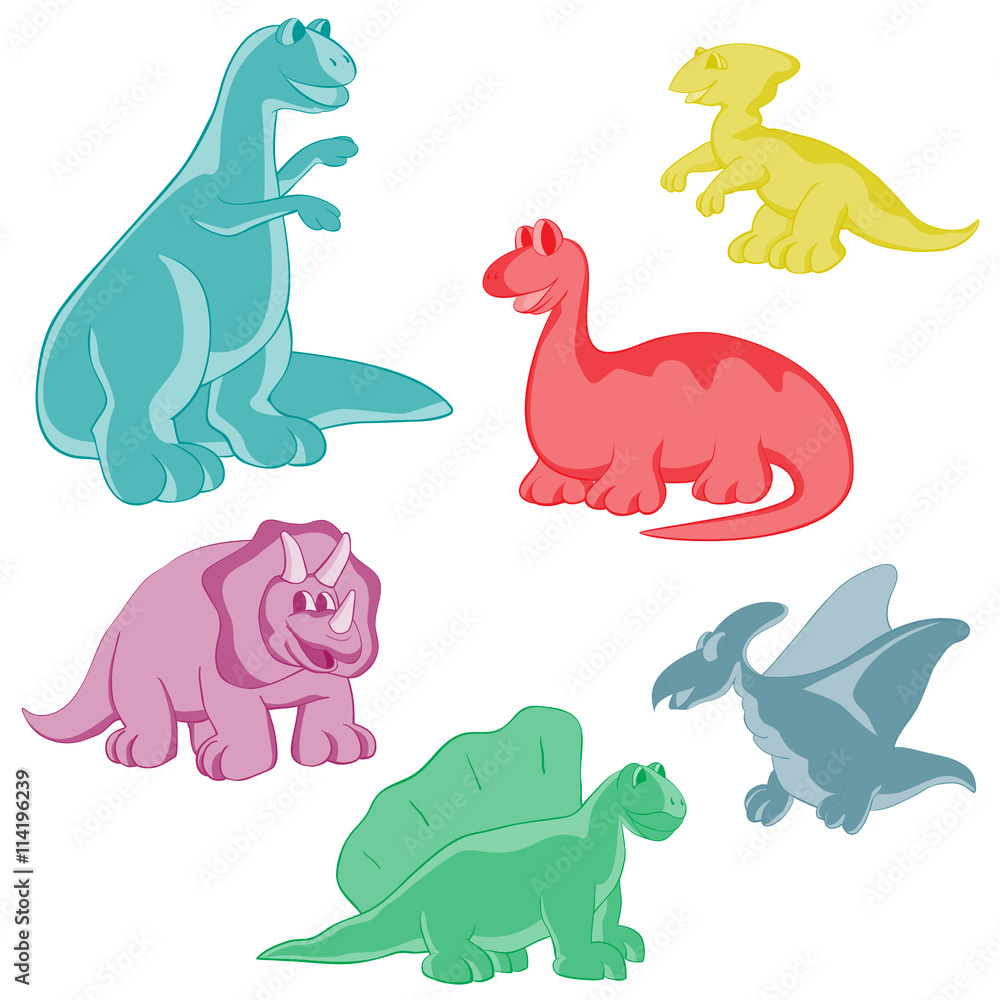 Fototapeta premium Set. Funny colored dinosaurs