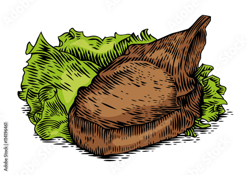 Fried pork cutlet on the fresh lettuce