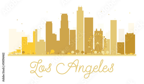 Los Angeles City skyline golden silhouette.