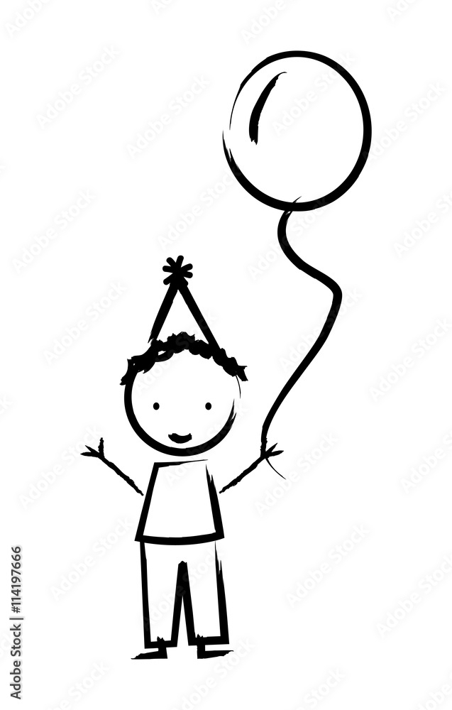 Happy boy with balloon drawn isolated icon design Happy boy with balloon drawn isolated icon design