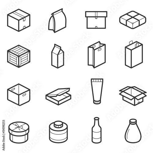 Packaging outline vector icons. Cargo goods and delivery, icon cardboard packaging. Container carton and parcel of packaging illustration