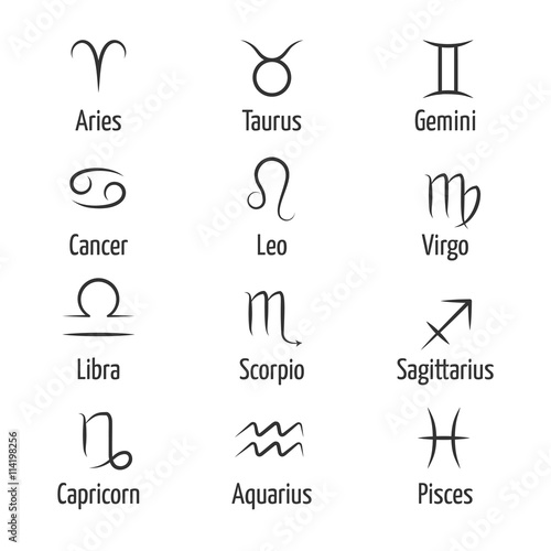 Hand drawn zodiac vector symbols. Horoscope zodiac constellation illustration and virgo leo and sagittarius zodiac sign