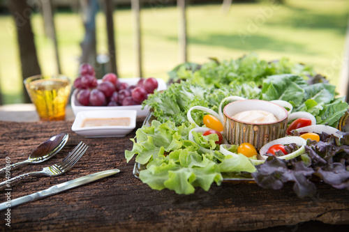 Healthy food with fresh ingredients for salad