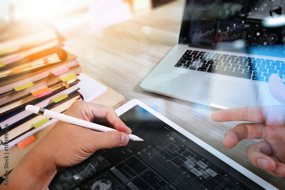 business documents on office table with smart phone and digital business documents on office table with smart phone and digital
