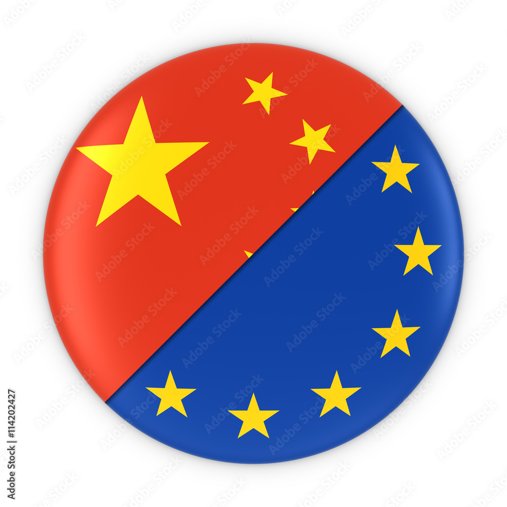 Chinese and European Relations - Badge Flag of China and Europe 3D Illustration Chinese and European Relations - Badge Flag of China and Europe 3D Illustration