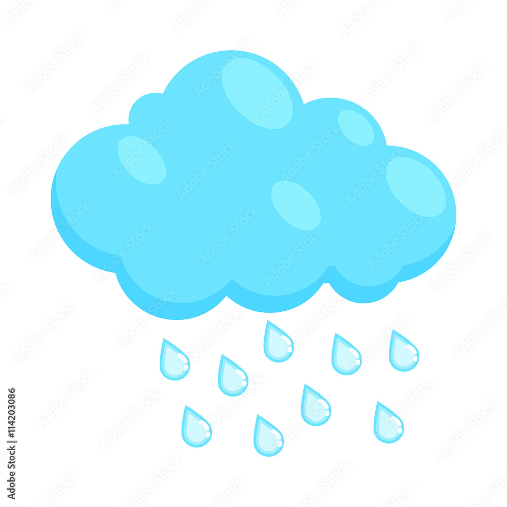 Cloud with rain drops icon, cartoon style