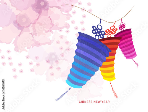 Chinese new year with lantern. Blossom background