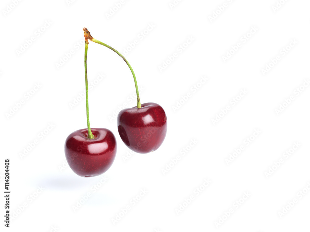 Ripe cherry berries isolated on white background Ripe cherry berries isolated on white background
