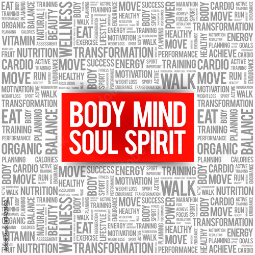 Body Mind Soul Spirit word cloud background, health concept