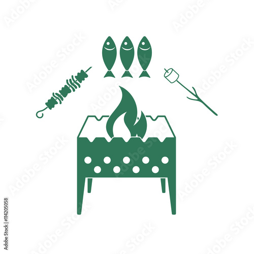 Brazier zephyr, kebab and fish icon. Vector illustration