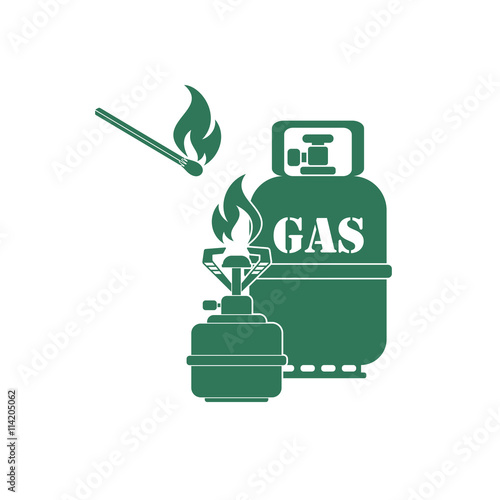Camping stove with gas bottle icon vector. Vector illustration.