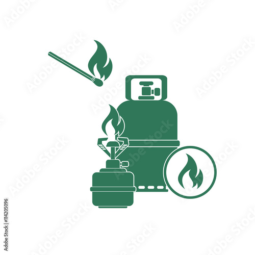 Camping stove with gas bottle icon vector. Vector illustration.