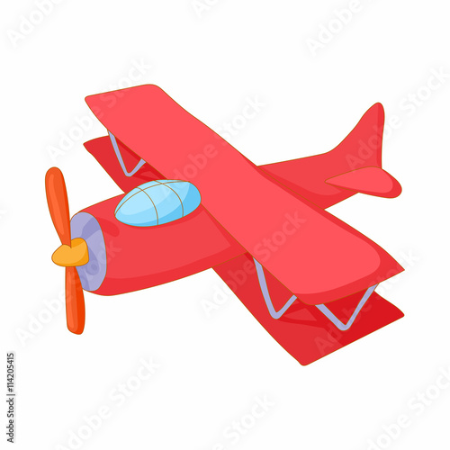 Red biplane icon, cartoon style