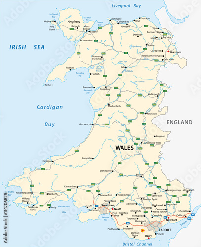 vector road map of the British territory of wales