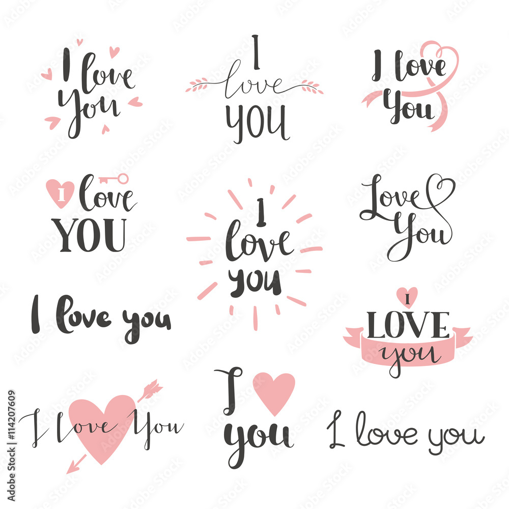 Vector I love You photo overlays, hand drawn lettering collection ...
