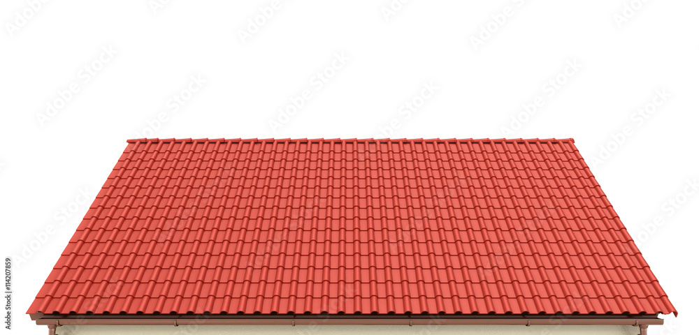 Roof of red tiles on a white background. 3d illustration - obrazy, fototapety, plakaty 