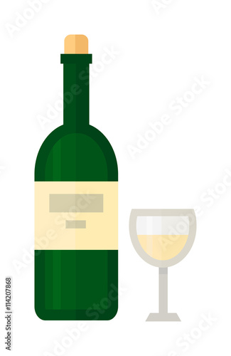 Glass and bottle of wine vector illustration.