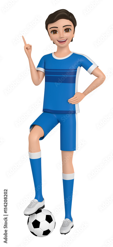 3D illustration character - A boy in a uniform has a soccer ball. 3D illustration character - A boy in a uniform has a soccer ball.
