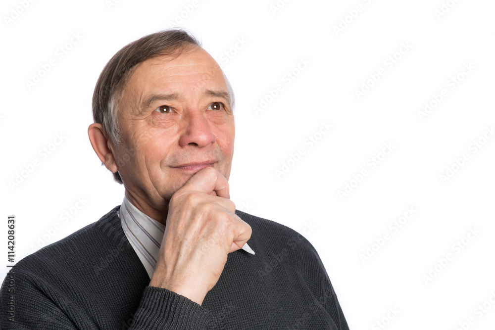 Portrait of senior chairman standing against white background. B Portrait of senior chairman standing against white background. B