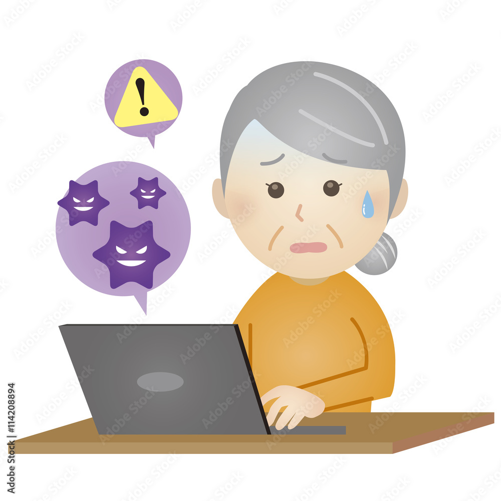 PCウイルスに困る老人（女性）