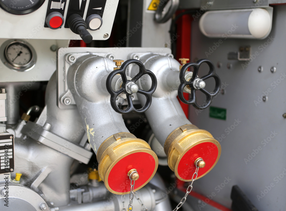 fire control equipment with taps and hoses of firefighters fire control equipment with taps and hoses of firefighters