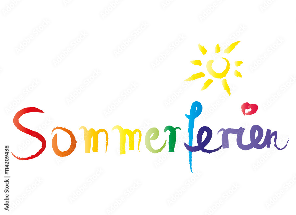 Banner mit buntem Schriftzug - Sommerferien, Ferien, Schulfrei